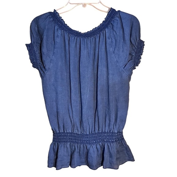 NINE WEST (EUC) 100% Linen Peplum Top Size Large - Picture 3 of 8